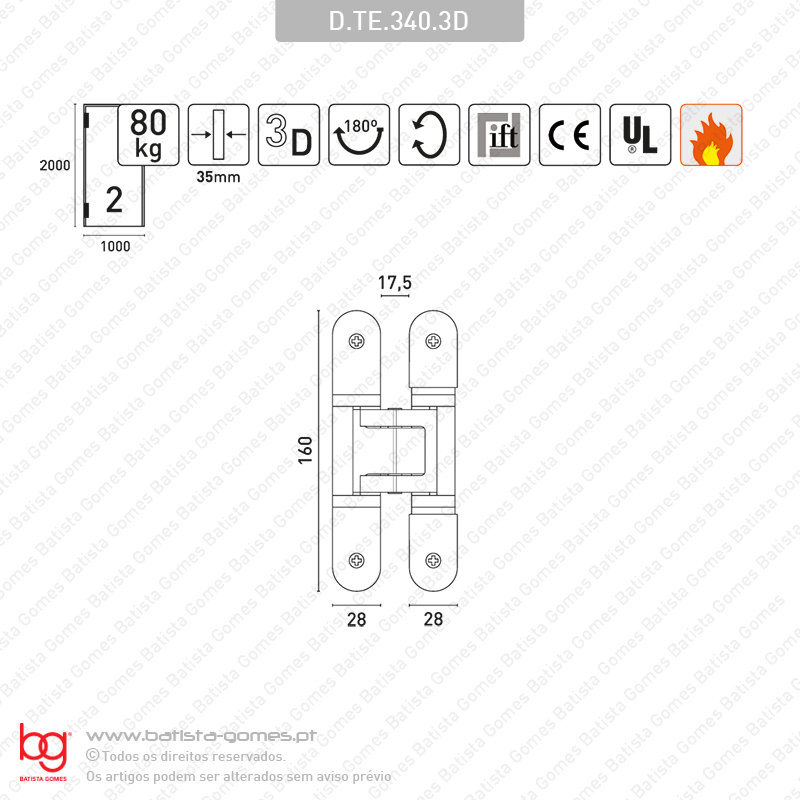 Dobradi�a oculta / invis�vel TECTUS 3 D - Carga 80Kgs (2 Dobradi�as)